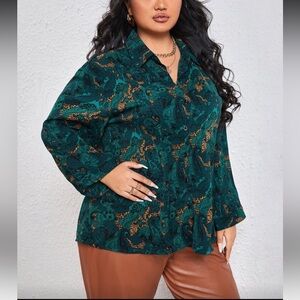 [Shein] Paisley Emerald Print Cheetah Button Down Shirt